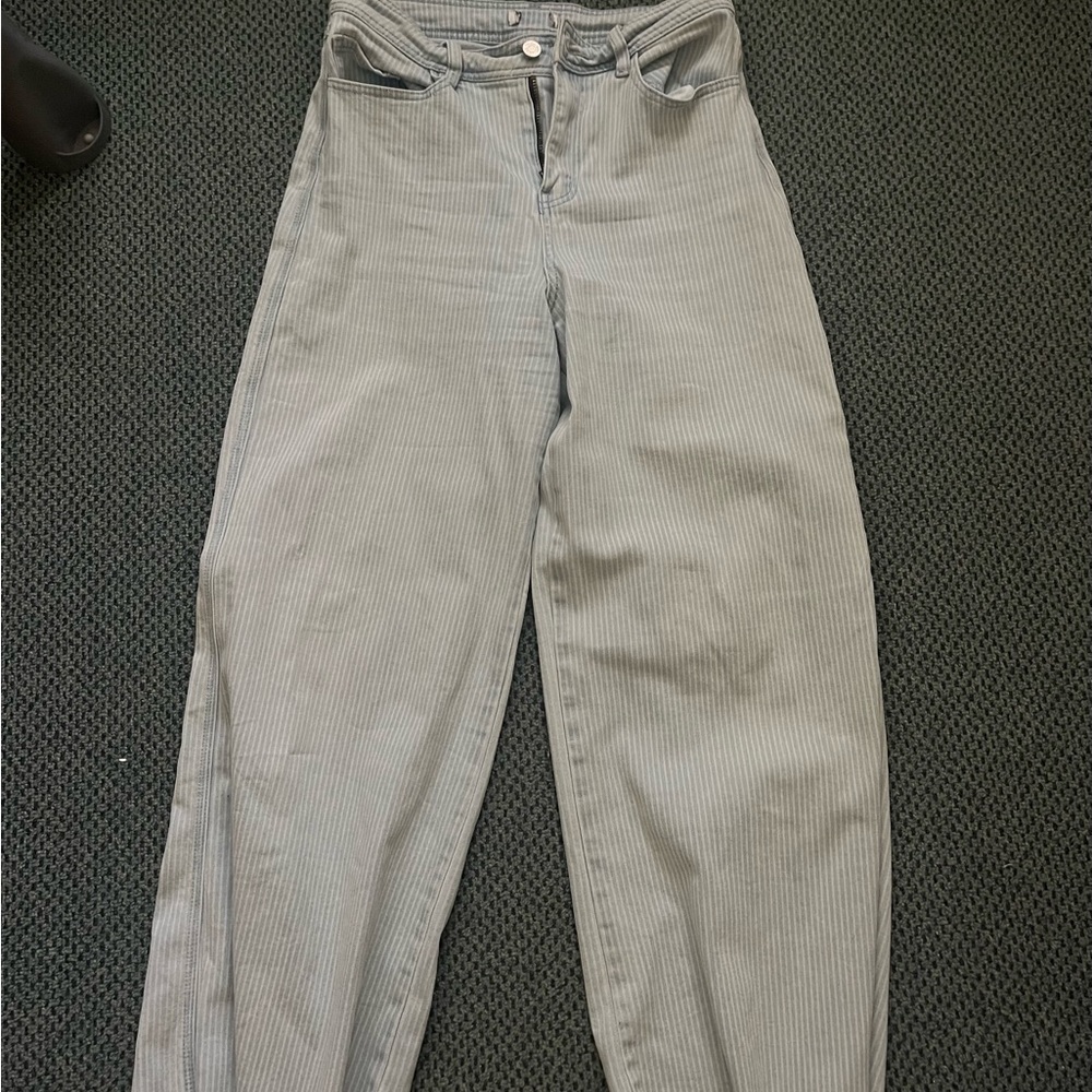 White and blue striped jeans